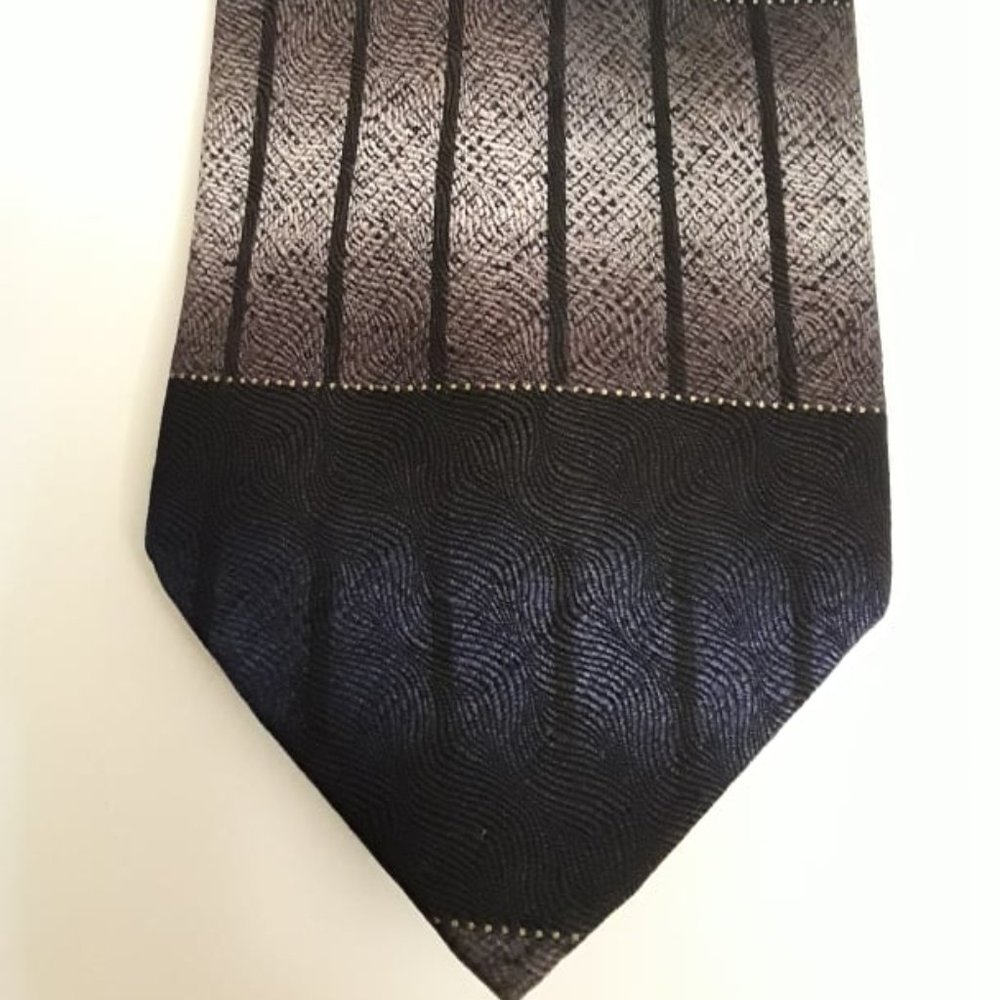 MOSAIC - 100% SILK NECKTIE - DARK BLUE AND GRAY WITH BLACK ACCENTS